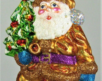 Christmas Ornament Vintage Glass Larry Fraga Made in Poland Santa on Seashell
