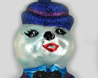 Christmas Ornament Vintage Glass Larry Fraga Made in Poland Snowman