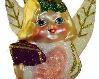 Christmas Ornament Vintage Glass Larry Fraga Made in Poland Angel