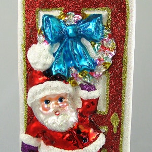 Christmas Ornament Vintage Glass Larry Fraga Made in Poland Santa Opening Door with Christmas Wreath