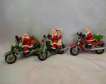 Christmas Ornament Santa riding a motorcycle #1118
