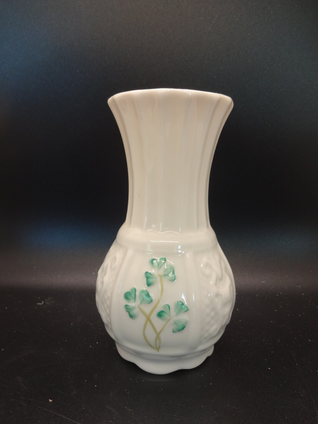 Belleek Vase Vintage 3 Green Clover Green Stamped Etsy