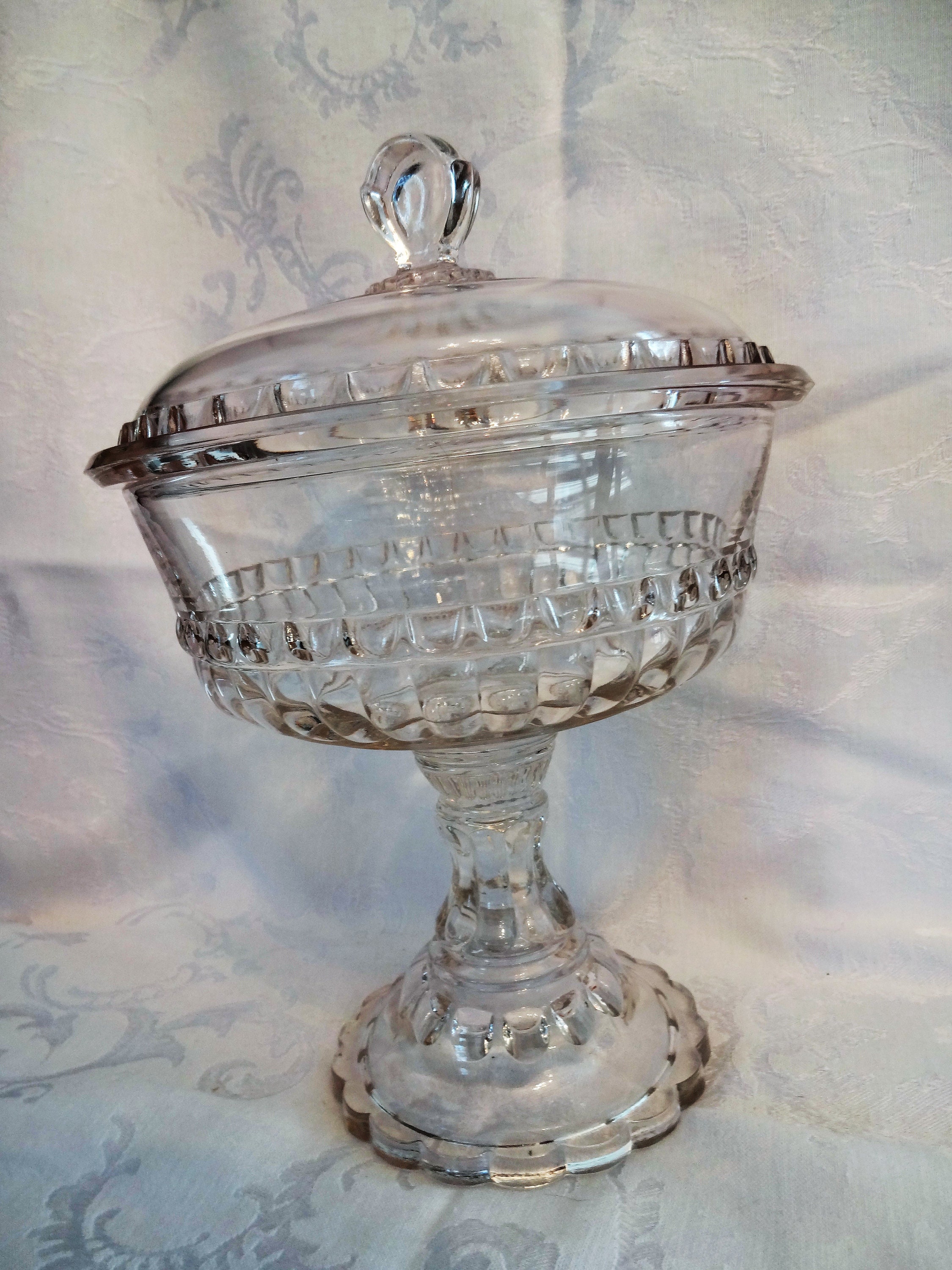 Vintage Pressed Glass Compote - Etsy