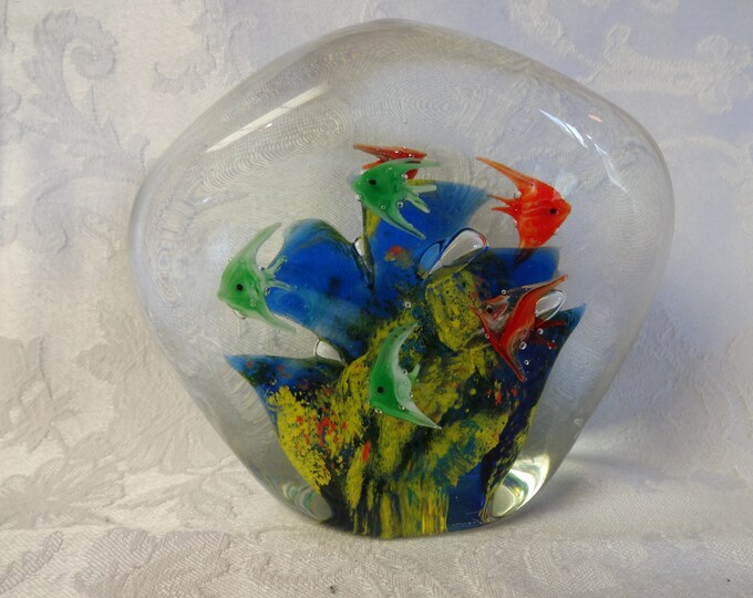 Murano Italian Large Art Glass Fish Aquarium 8 Angelfish Paperweight ...