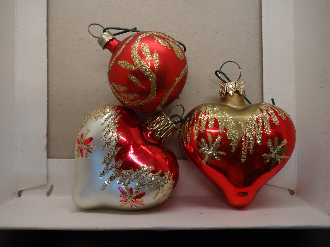 Christmas Ornament Vintage Glass Heart 5858 Etsy