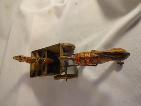 Jouets anciens - attelage charette en plomb conducteur en alu 24 cm jouet début 20 em