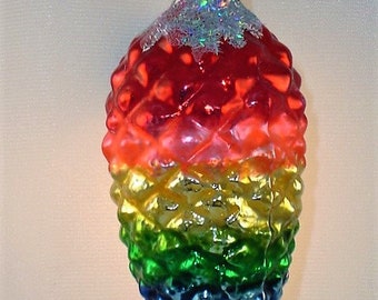 Christmas Ornament Larry Fraga Vintage Glass Made in Poland Rainbow Pinecone  #11