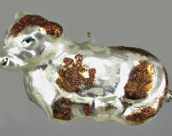 Christmas Ornament Vintage Glass Larry Fraga Made in Poland Cow