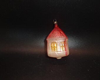 Antique German Christmas Ornament House Glass Hand Painted #20