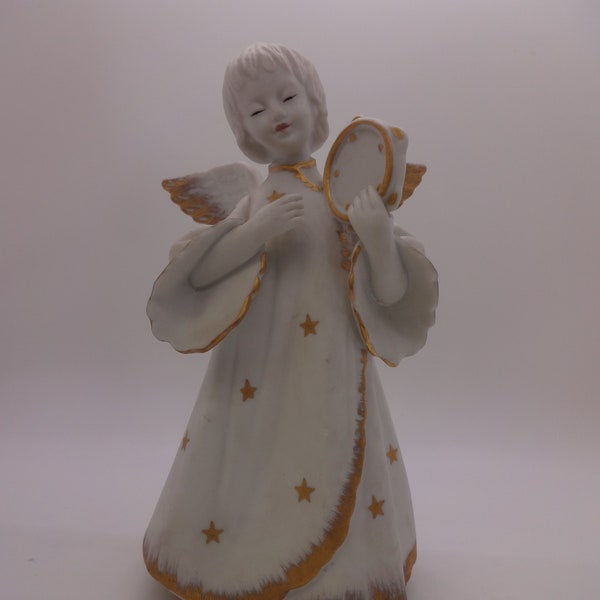 Christmas Angel Music Box Bisque with Gold Trim #20001