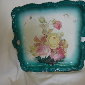 Porcelain Plate Vintage or Antique with hand painted Roses Signed PM Bavaria Serving Try TT