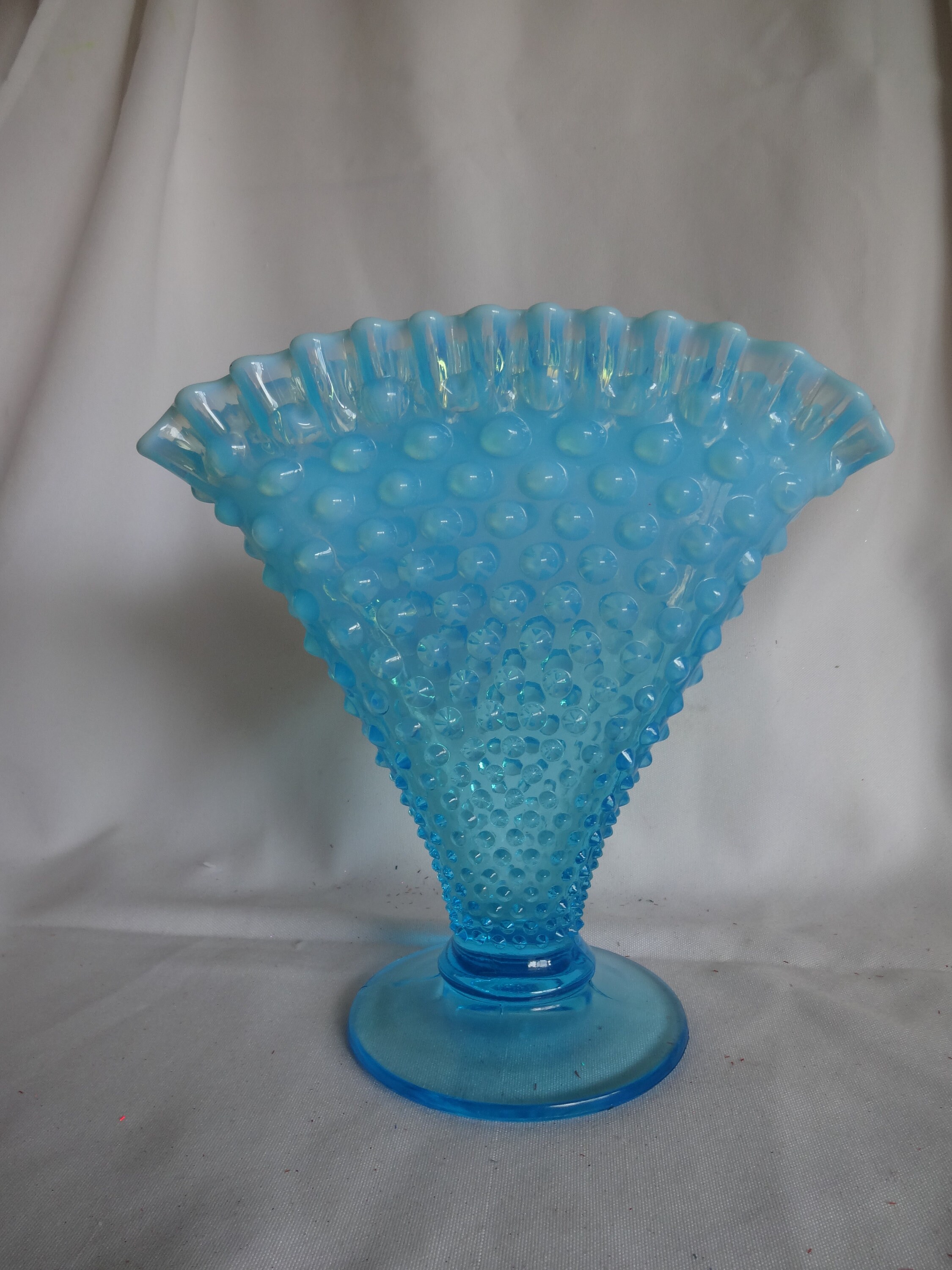VINTAGE LARGE FENTON HOBNEIL FLOW VASE Fenton Blue Opalescent Hobnail Fan Vase Large Vintage or