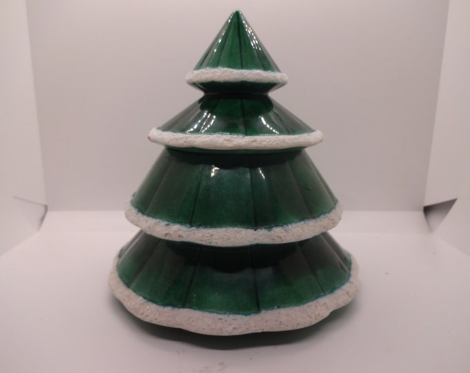 Ceramic Christmas Tree Candy Dish 1975 Vintage Green With Snow Etsy