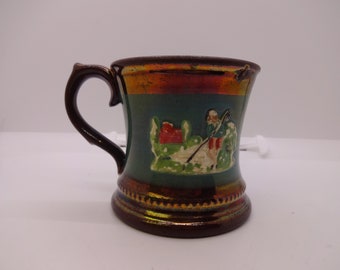 Copper Lustre Mug C Scroll Shepherd Maybe Staffordshire 1860s Antique #10001