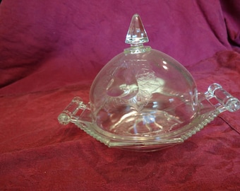 Butter Dish Vintage Covered Butter Dish with Pears molded on Lid T 22