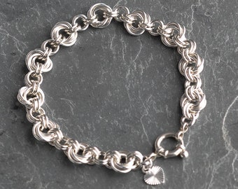 Sterling silver Mobius flower chainmaille bracelet