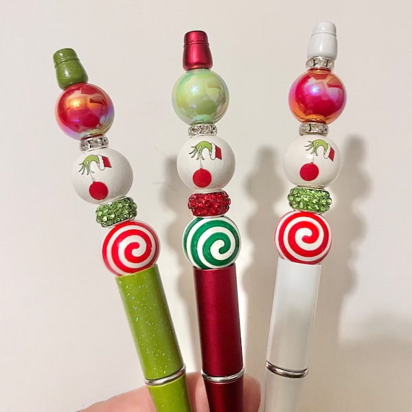 Custom made beaded Grinch pens