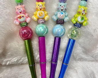Custom made beaded Care Bears pens