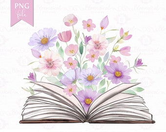 Book & Flowers PNG | Sublimation Design | Spring Pastel Floral, booktrovert, booklover | Tote png, T Shirt Sublimation design, clipart