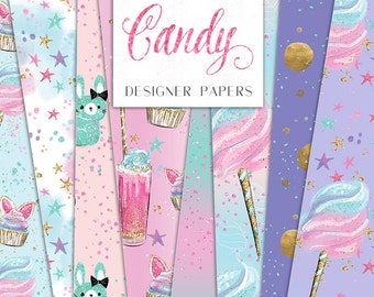 Candy Digital Papers | Sweet treats Cupcakes Bunny Confetti Glitter Easter Patterns | planner stickers, graphics  resources, Fabric, glam