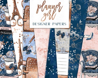 Planner Girl Digital Paper Pack Fashion Girl Boss Graphics Books, coffee Patterns | planner stickers, graphics  resources, Fabric, Backdrop