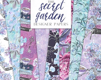 Secret Garden Digital Paper Books Tea Flowers Pack Fashion Seamless Pattern | planner stickers, graphics  resources, Fabric, Backdrop