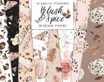 Fall Digital Papers | Animal Print Blush & Spice Leopard Autumn Seamless Surface Patterns | sublimation tumbler wrap, planner , Fabric