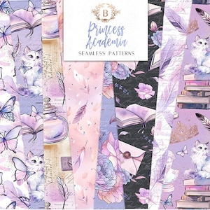 Prinzessin Academia Digitale Papiere | Bücher Floral Prinzessin Halloween Seamless Surface Patterns | Planer Sticker, Grafik-Ressourcen, Stoff