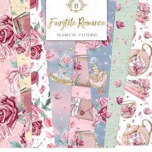 Fairytale Romance Digital Papers | Floral Princess Tea Party Seamless Surface Patterns | planner stickers, graphics  resources, Fabric