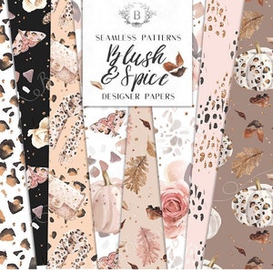 Artigos digitais de outono | Animal Print Blush & Spice Leopard Outono Padrões de Superfície Sem Costura | envoltório de copo de sublimação, planejador, tecido