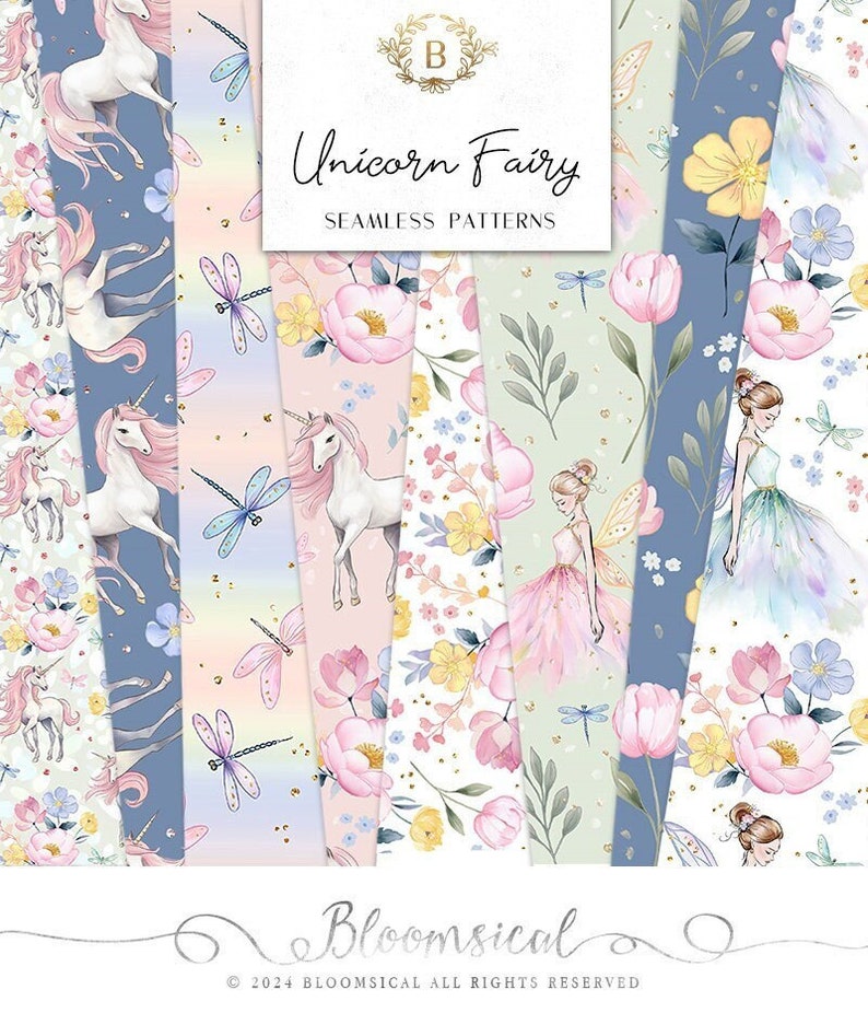 Unicorn Fairy Seamless Digital Patterns