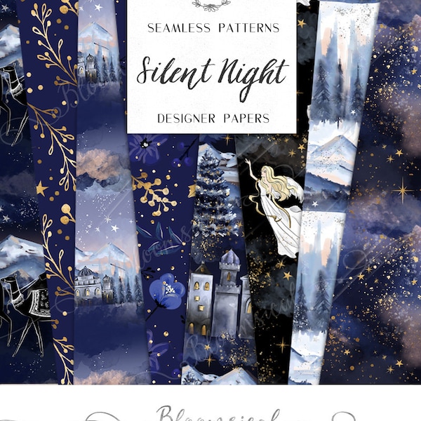 Nativity Digital Papers | Silent Night Christmas Stars Galaxy Seamless Surface Patterns | planner stickers, graphics  resources, Fabric