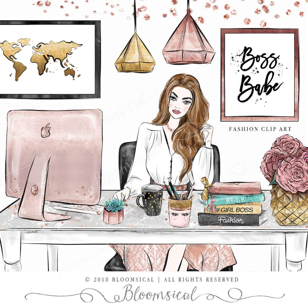 Boss Babe Clip Art Fashion Illustration Girl Boss Office Scene Books