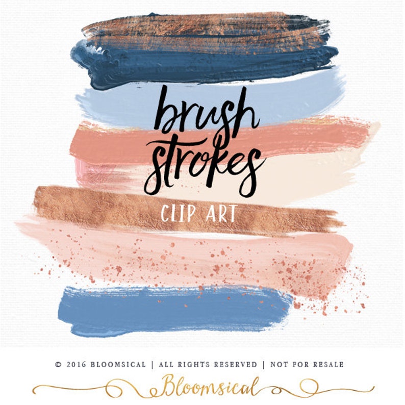 Download Blue Rose Gold Brush Strokes Clip Art Hand Painted | Etsy