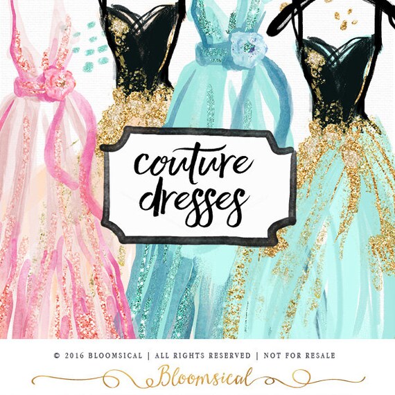 Dresses Clip Art Hand Drawn Watercolor Haute Couture Gowns Etsy