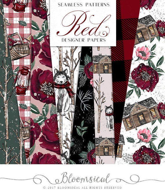 Winter Digital Papers Red Riding Hood Wolf Cabin Forest Etsy