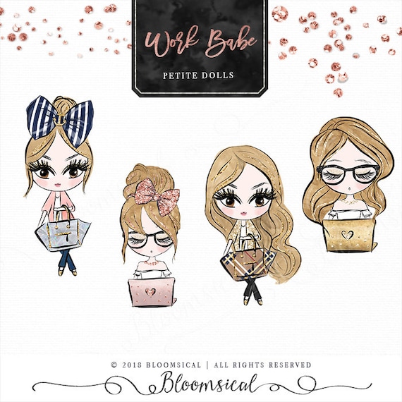 Work Babe Petite Doll Clip Art Blonde Hair Girl Illustration Etsy
