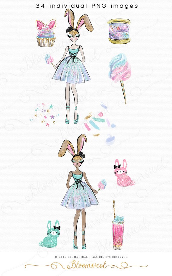 Candy Clip Art Fashion Whimsical Bunny Easter Girl Sweets Etsy