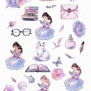 Dreamy Night Halloween ClipArt Castle Moon Bat Pumpkin Sweets Macarons Spider Web Illustrations Planner Stickers, Digital Cliparts PNG image 2