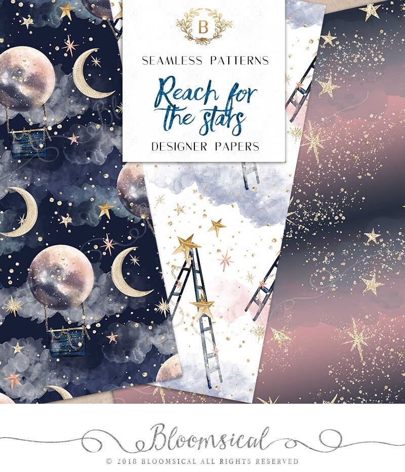 Celestial Digital Papers Galaxy Moon Stars Clock Sky - Etsy