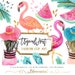 Tropical Clip Art | Hand Drawn Fashion Girl Hat Flamingo Watermelon Beach Graphics | Cards, Planner Stickers  | Digital Printable Cliparts 