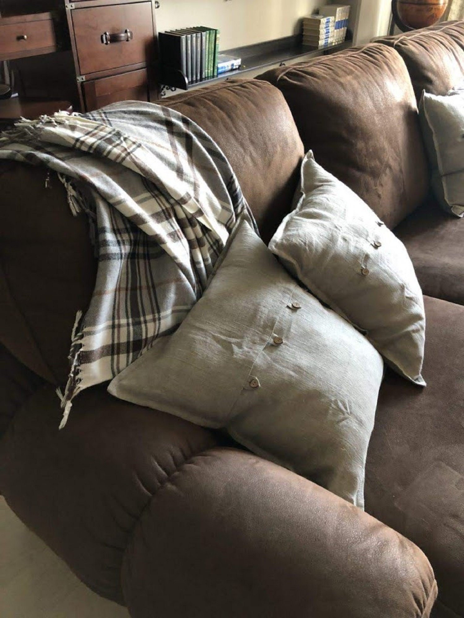 Coussin Décoratif en Lin - Taie d'oreiller avec Des Boutons