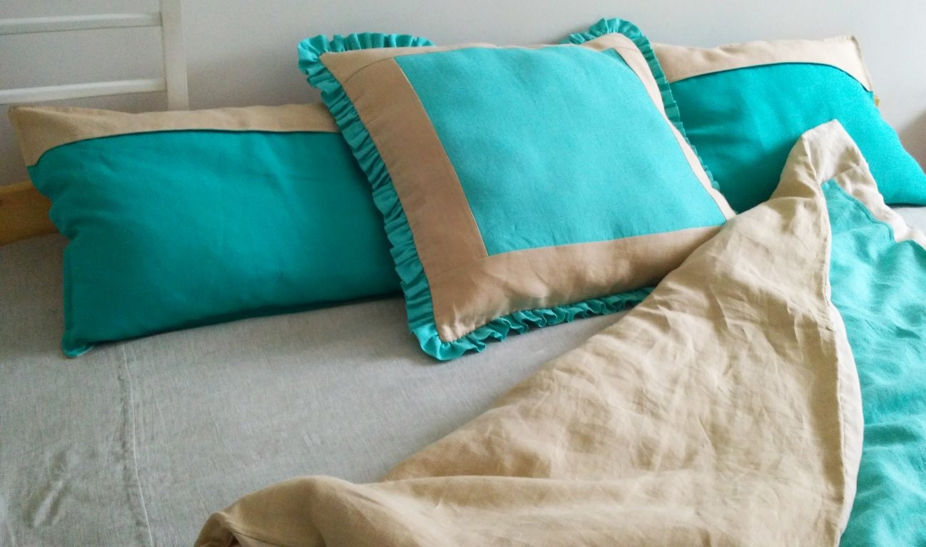 Housse de Couette et Taies d'oreillers Turquoise