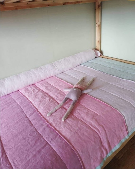 Quilte for girl Pink Quilt Linen bed quilt Modern Quilt Multicolor