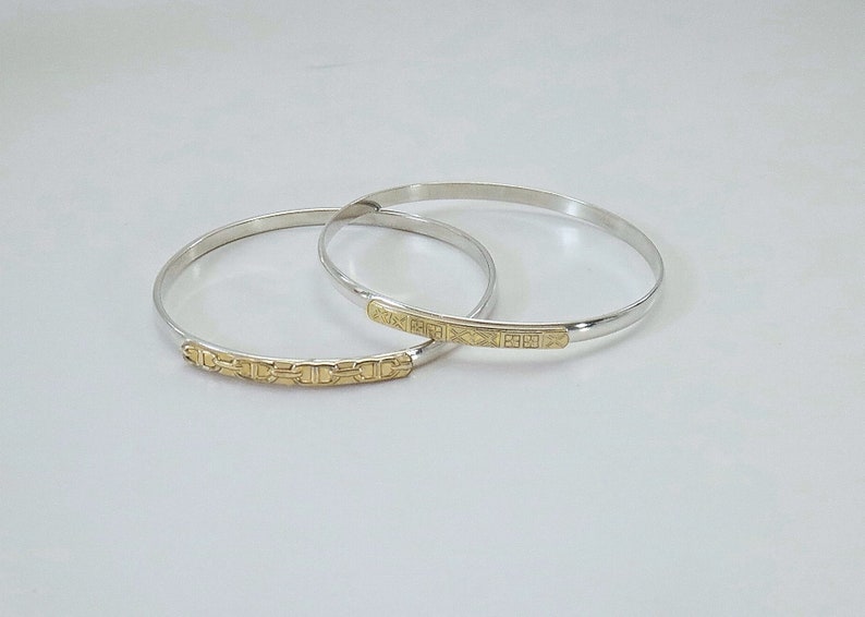 One Pair Girl Silver Bangles 120-14k gold filled Sterlling Silver girls bangles 2 inch Diameter Two Tone Girls bangles