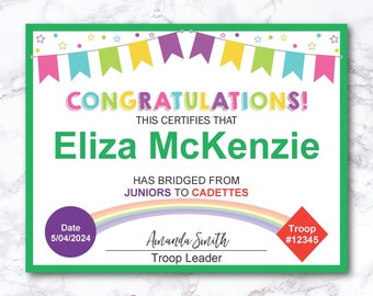 Juniors to Cadette Bridging Ceremony Certificate Etsy Juniors to Cadette Bridging Ceremony Certificate Etsy