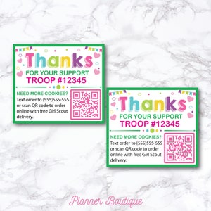 Cookie Fundraiser Dankeskarte mit QR-Code, druckbare Bestellung, sofortiger Download, Stand Verkäuferinformation Kontaktinfoformular bearbeitbar