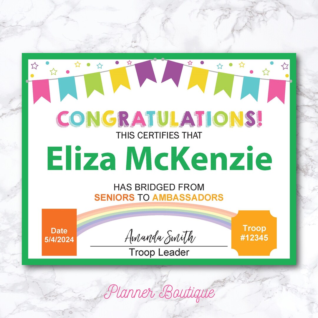 Editable Senior to Ambassador Bridging Certificate Award Bridging ...