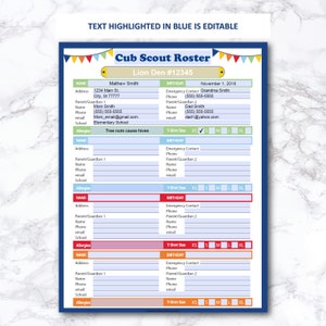 Cub Scout Den Leader Roster, Printable, Fillable, Editable ...