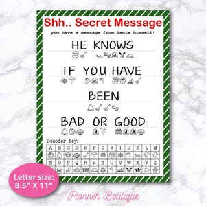 Message personnalisé Père Noël secret du décodeur de lutin Feuille de travail de l'activité de Noël, lettre décodant le message du pôle Nord à apporter par les lutins